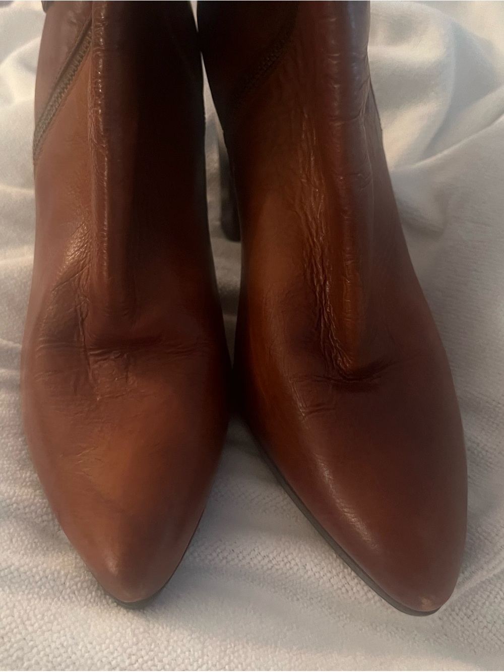 Stuart Weitzman Cognac Brown Leather Block Heel Ankle Booties